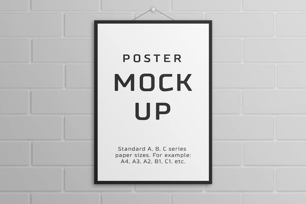 海报设计张贴效果预览样机模板 Poster Mock Up – A/B/C Paper Sizes插图(4)