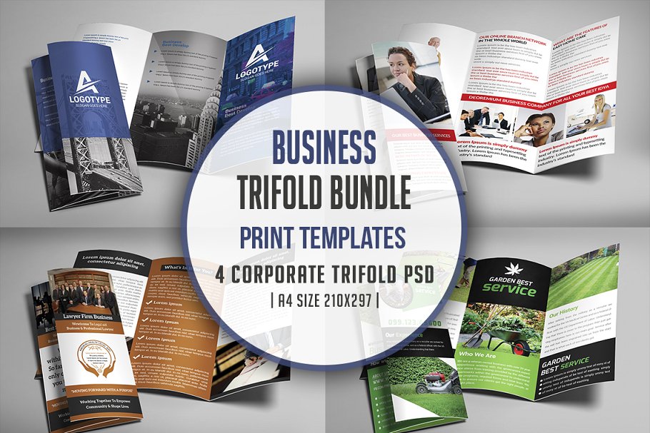 企业商务合作宣传杂志画册模板 Corporate Trifold Brochure Bundle插图