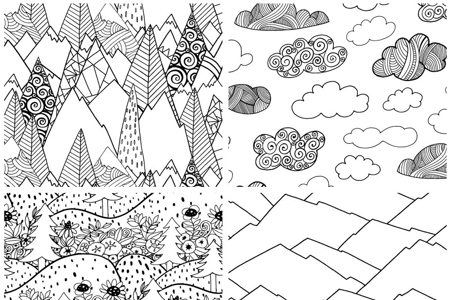 手绘山脉山岭图案纹理 Mountain Line Pattern Repeats插图(4)