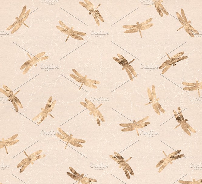 金色蜻蜓图案及装饰纹理 Golden Dragonfly Patterns & Textures插图(4)