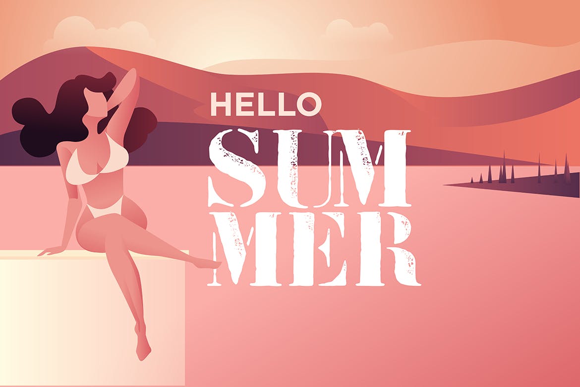 “夏天,你好”-夏日主题矢量插画 Hello summer插图