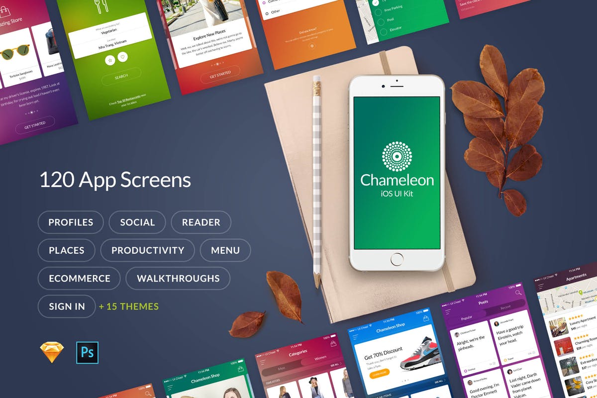 新鲜和时尚的移动UI工具包 Chameleon UI Kit插图
