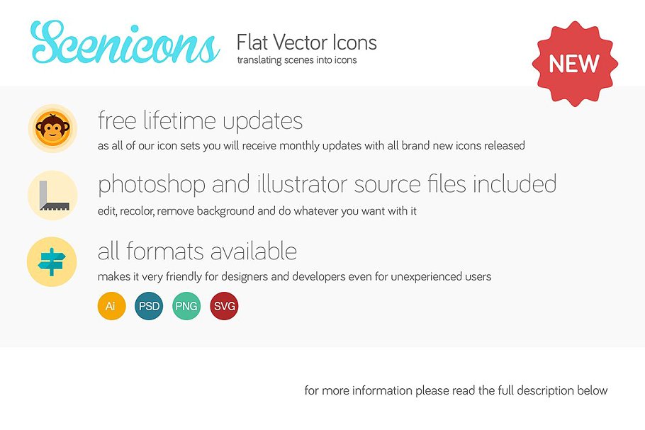 手绘插画图案扁平风格图标集 Scenicons Flat icons – 300 icons插图(1)