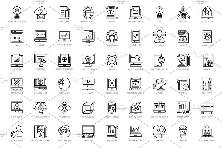 432个互联网领域Web线条图标 432 Web Line Icons插图(2)