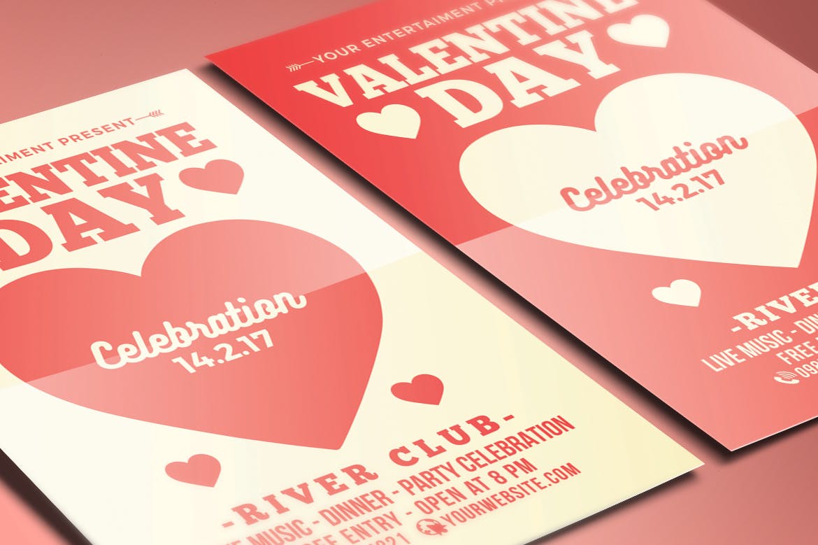 情人节主题俱乐部活动海报传单模板 Valentine Day Celebration插图(3)