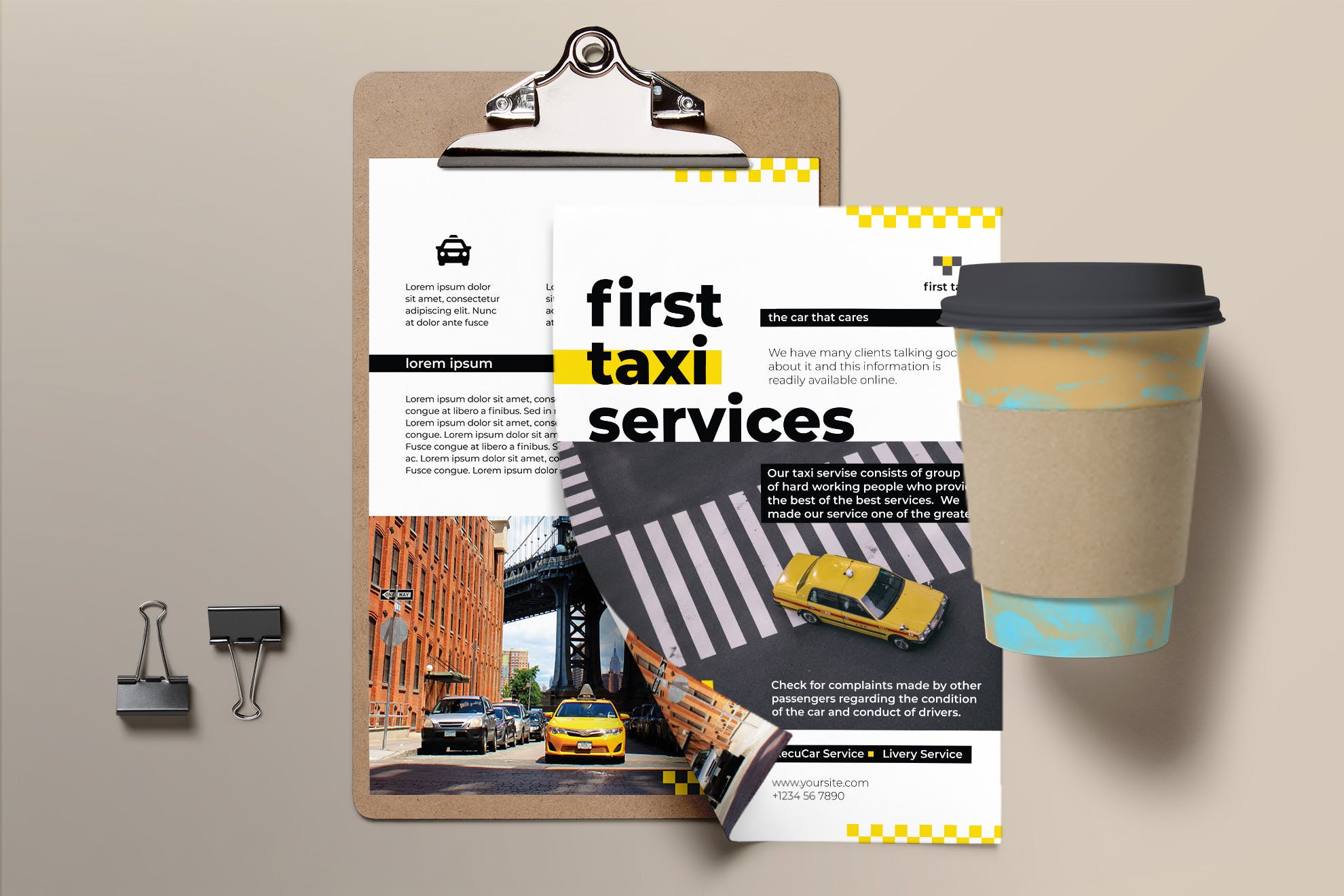 出租车/网约车服务公司宣传单设计模板 Taxi Services Flyer插图(2)