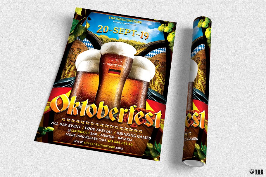 啤酒节活动宣传海报传单设计PSD模板v7 Oktoberfest Flyer PSD V7插图(2)