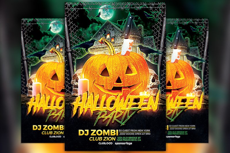 万圣节派对传单模板 Halloween Party Flyer Template插图