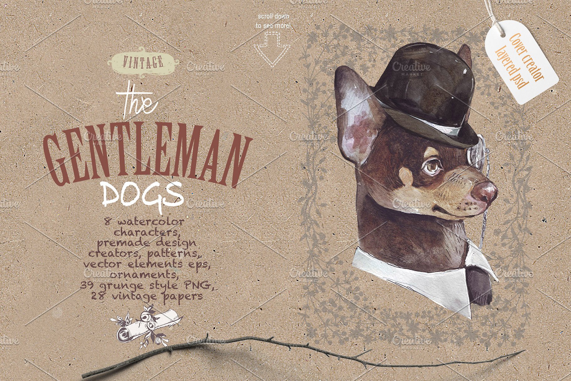 复古绅士小狗宠物形象设计素材包[1.21GB] GENTLEMAN DOGS SET插图(2)