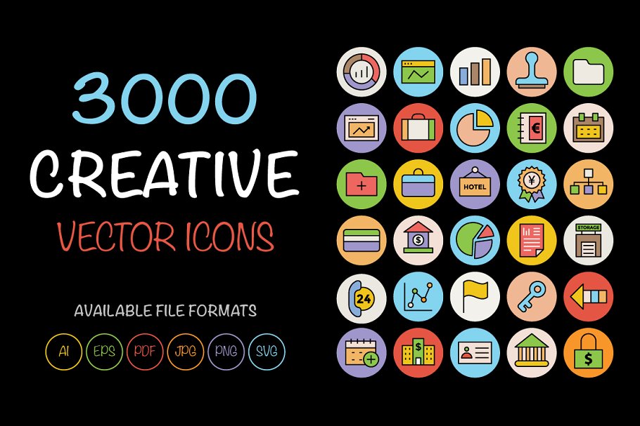 3000枚创意圆形矢量图标合集 3000 Creative Vector Icons Bundle插图