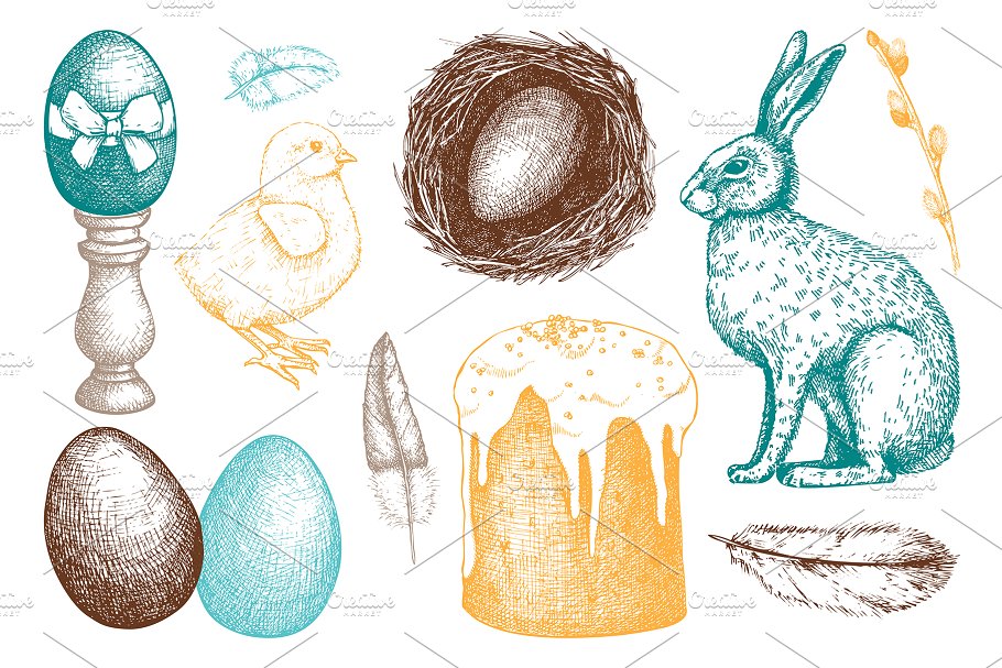 复活节和春天插画元素集 Easter & Spring Illustrations Set插图(1)