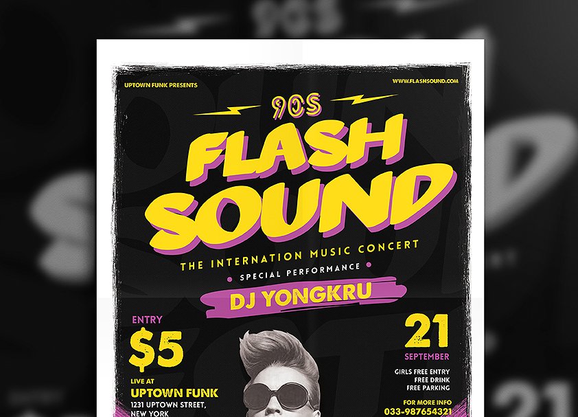 闪光音效酒吧活动传单模板 Flash Sound Flyer插图(2)