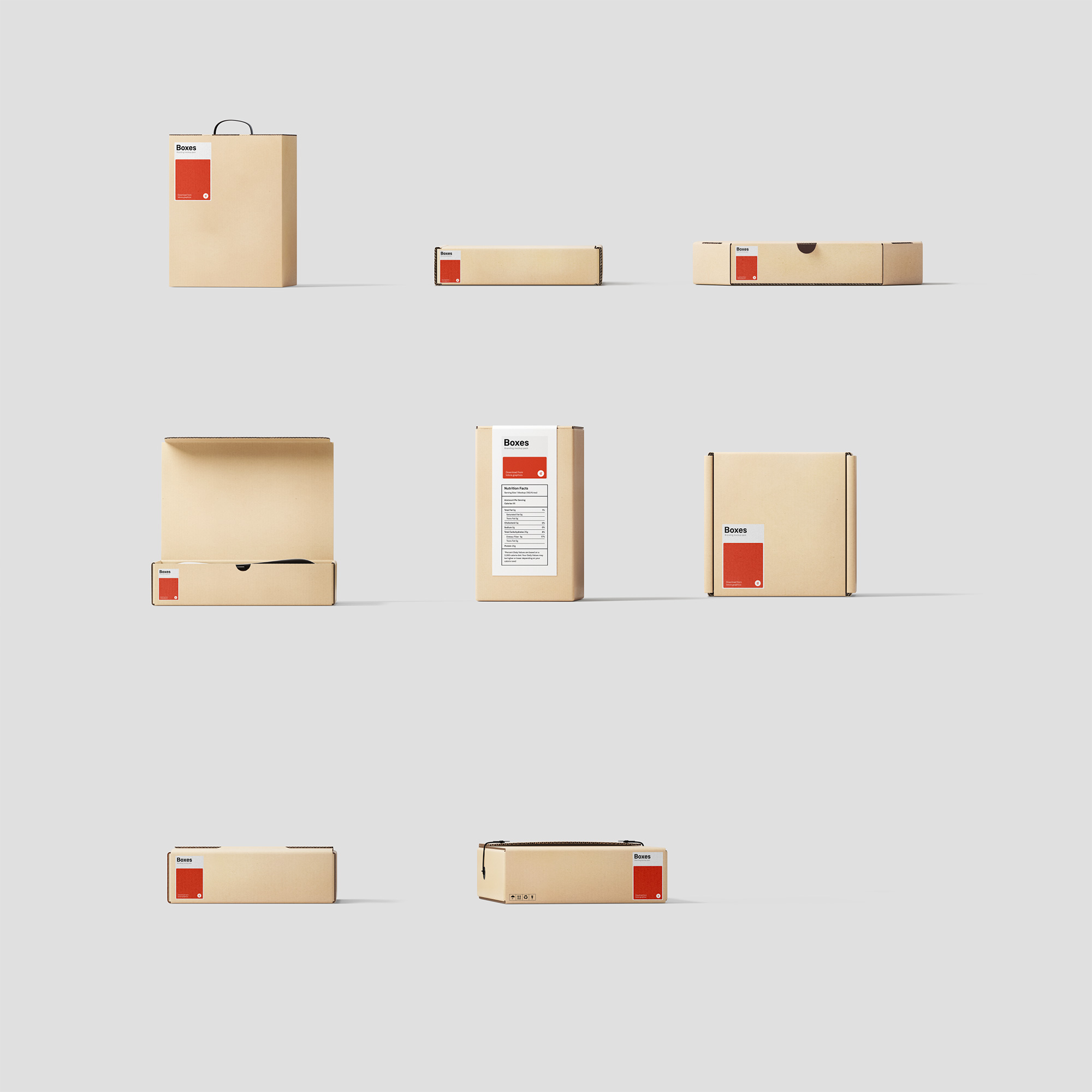 各式各样的牛皮纸硬纸板包装盒子样机62 Kraft Boxes Mockups插图(1)