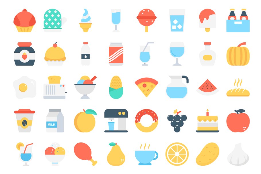 180枚美食食品主题扁平化设计图标下载 180 Flat Food Icons插图(2)