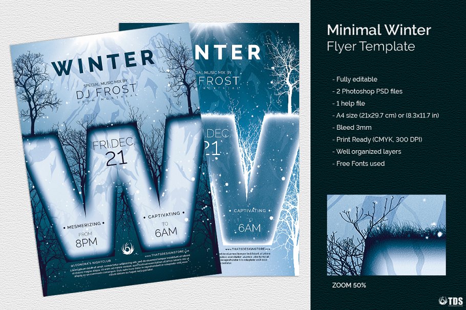 极简主义冬天主题传单PSD模板 Minimal Winter Flyer PSD插图