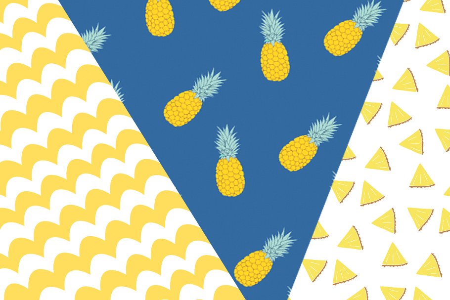 一套黄色、蓝色和粉色的现代夏季菠萝图案  Summer pineapple patterns插图(2)