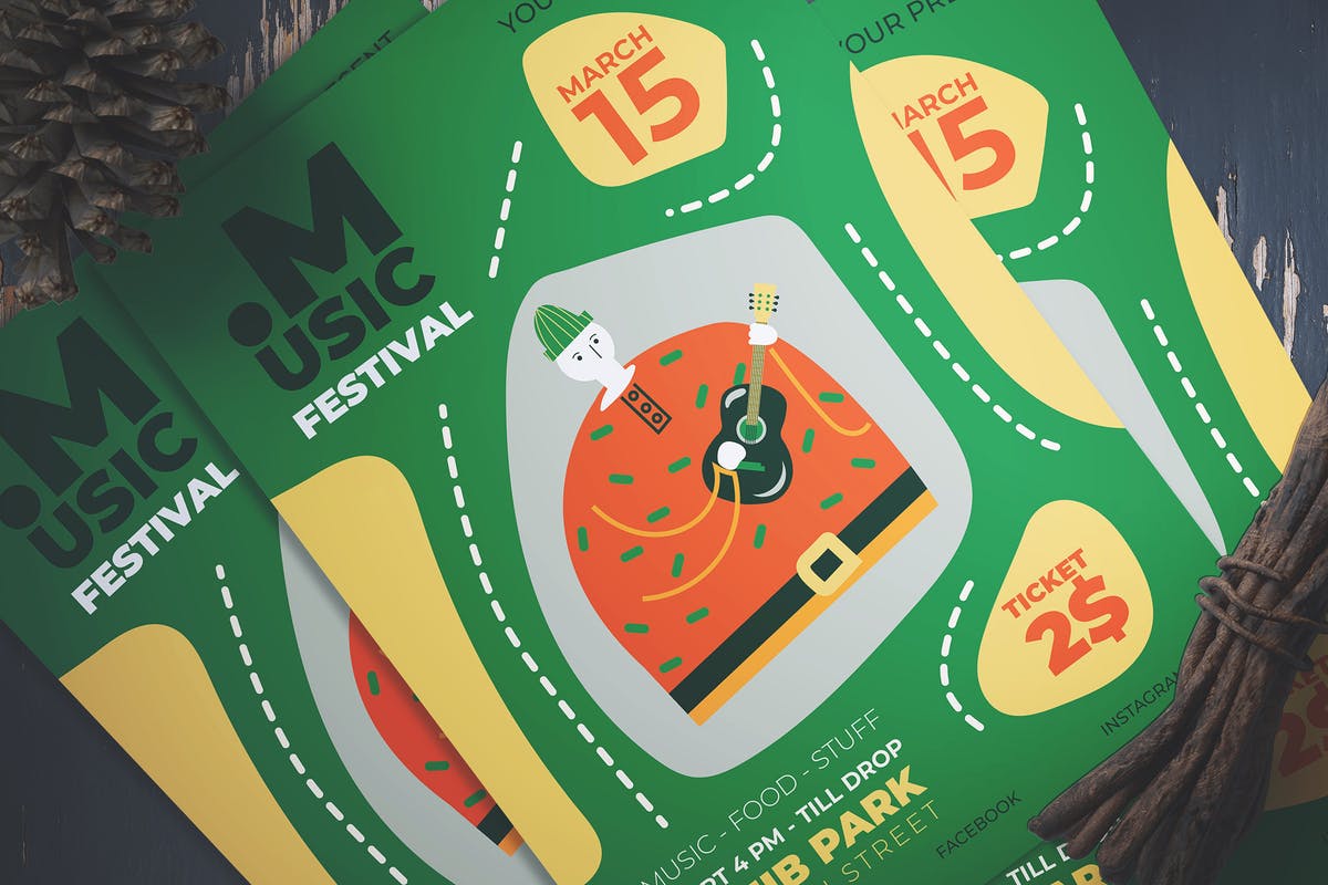 音乐节活动海报设计PSD&AI模板 Music Festival Flyer插图