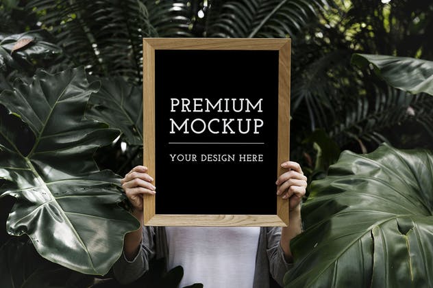 自然植物背景海报设计样机 Premium Mockup Frame插图(1)