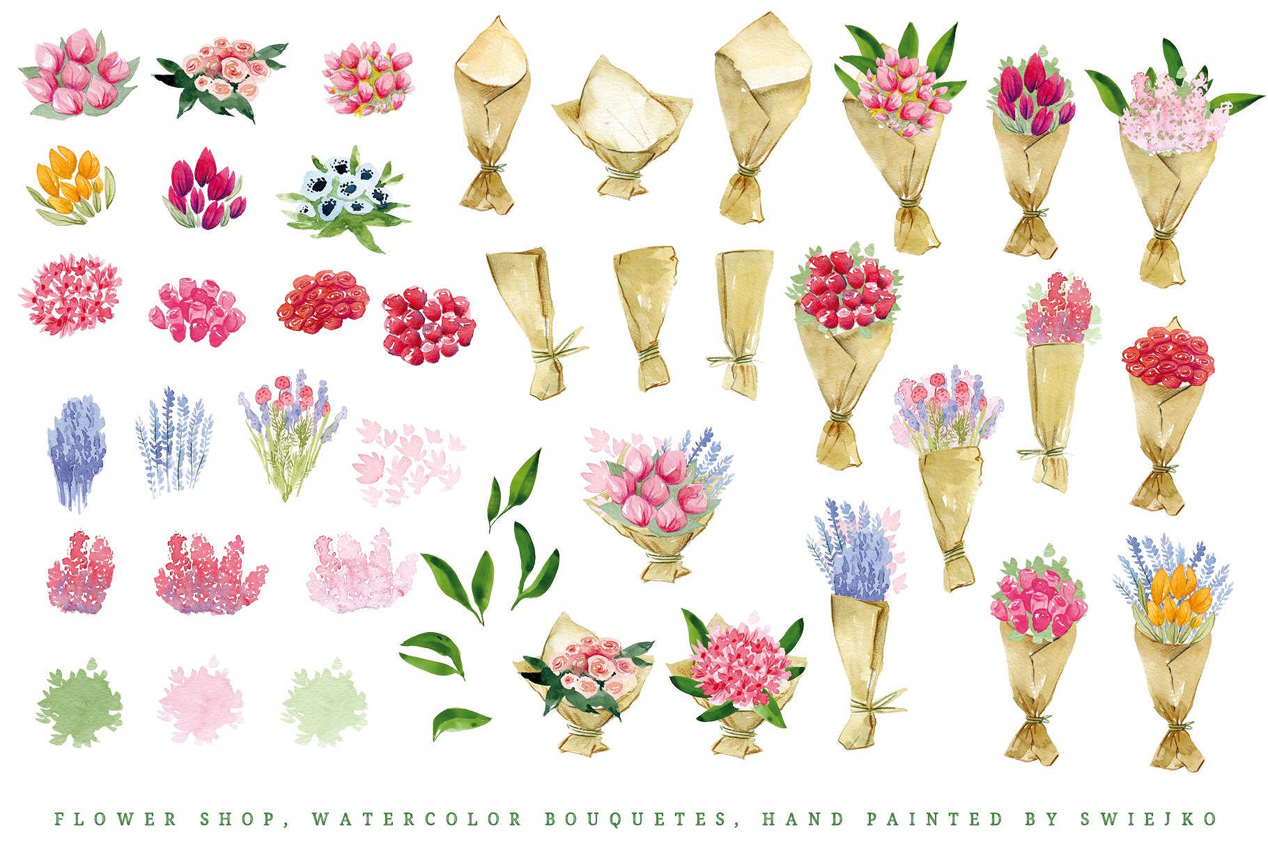 花店水彩花束剪贴画 Flower Shop, watercolor bouquets插图(1)