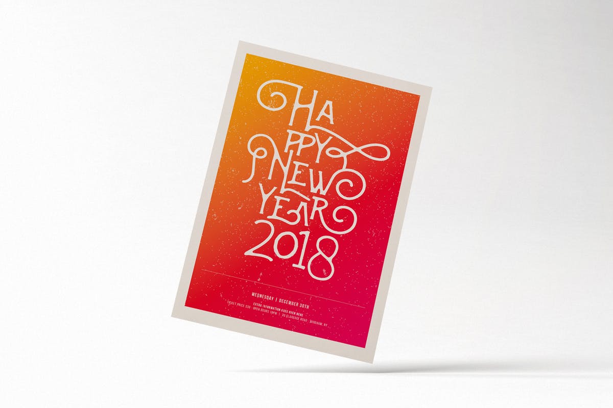 手写英文字体新年海报设计模板 Happy New Year 2018 Flyer插图