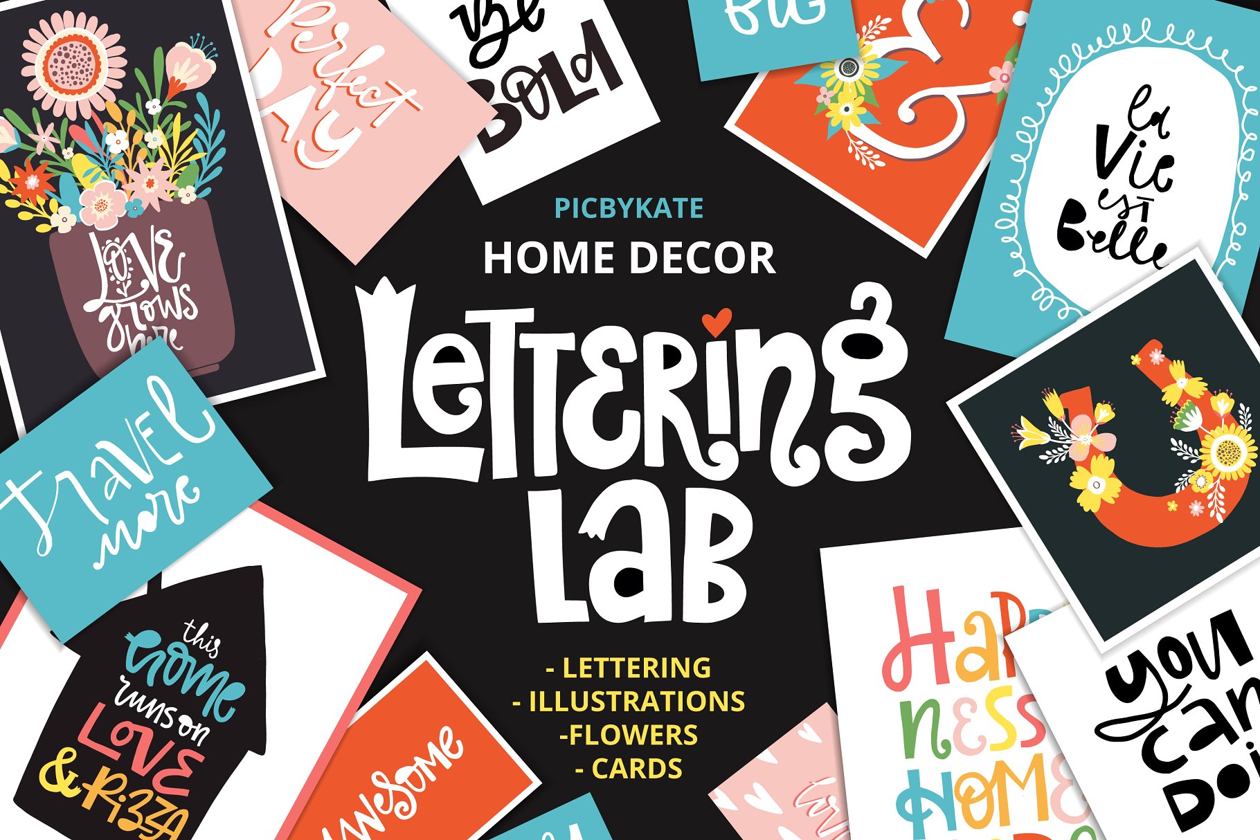 家居装饰字体标签插画 Home Decor Lettering Lab插图