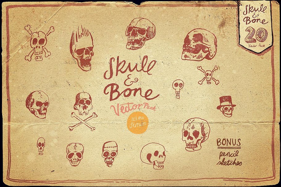 万圣节骷髅头矢量图形合集 Vintage Skull and Bone Vector pack插图(10)