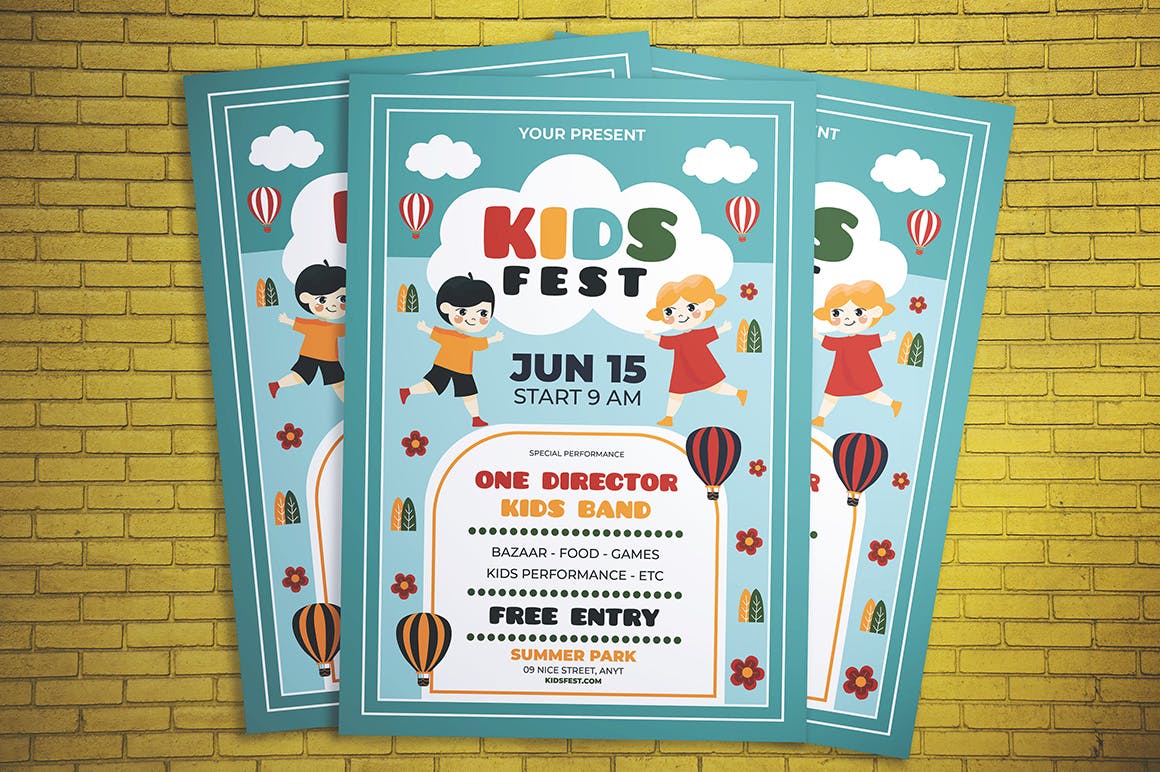 六一儿童节庆祝活动海报传单设计模板 Kids Festival Flyer插图(2)