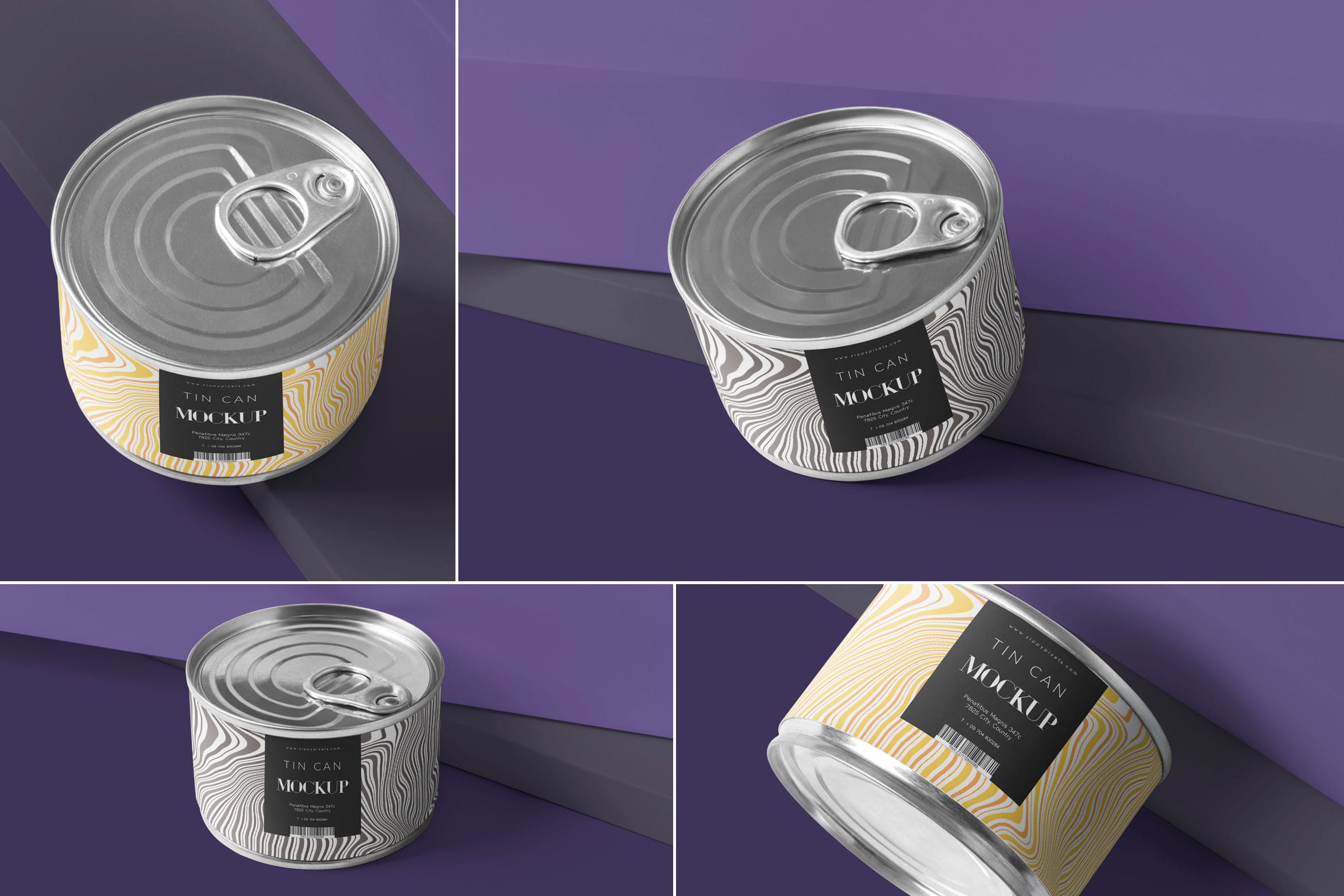 食品罐头外观设计效果图样机PSD模板 Small Food Tin Can Mockups插图