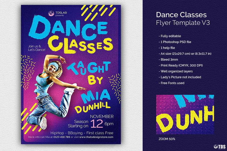 舞蹈培训课程宣传广告海报PSD模板v3 Dance Classes Flyer PSD V3插图