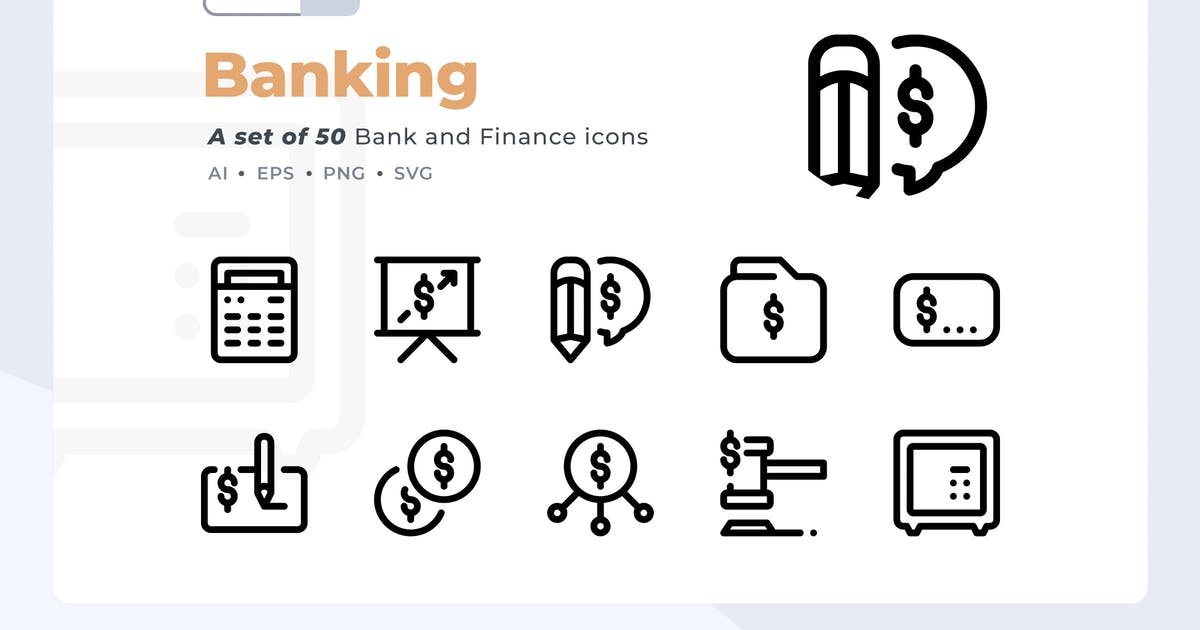 50枚银行/金融主题线条图标素材 Smoothline – 50 Bank and Finance icon set插图