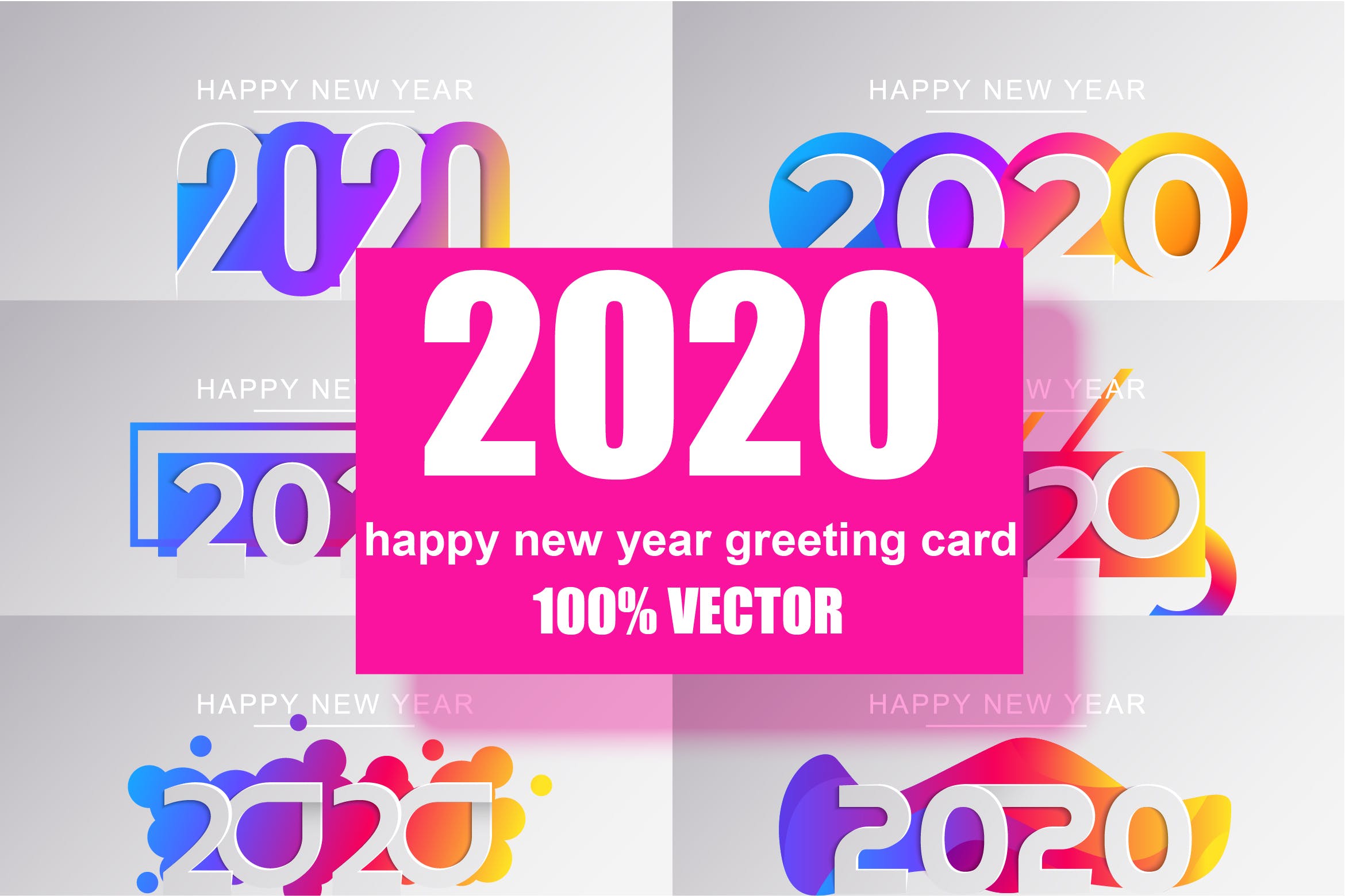 2020新年数字彩色矢量设计图形素材 2020 Happy New Year Greeting Card插图