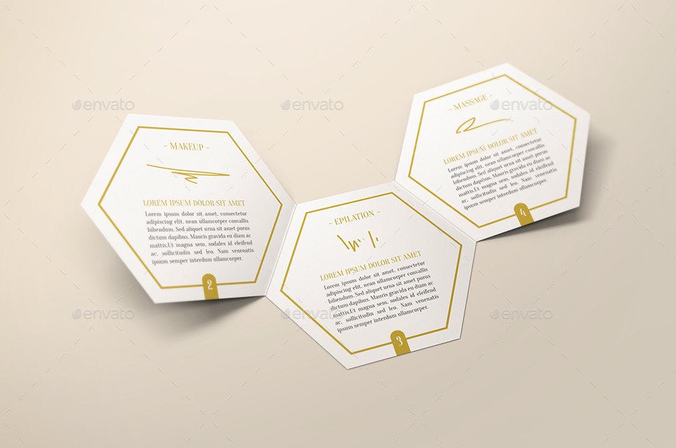 六边形折页宣传小册样机 Hexahedron Trifold Brochure Mock-Up插图
