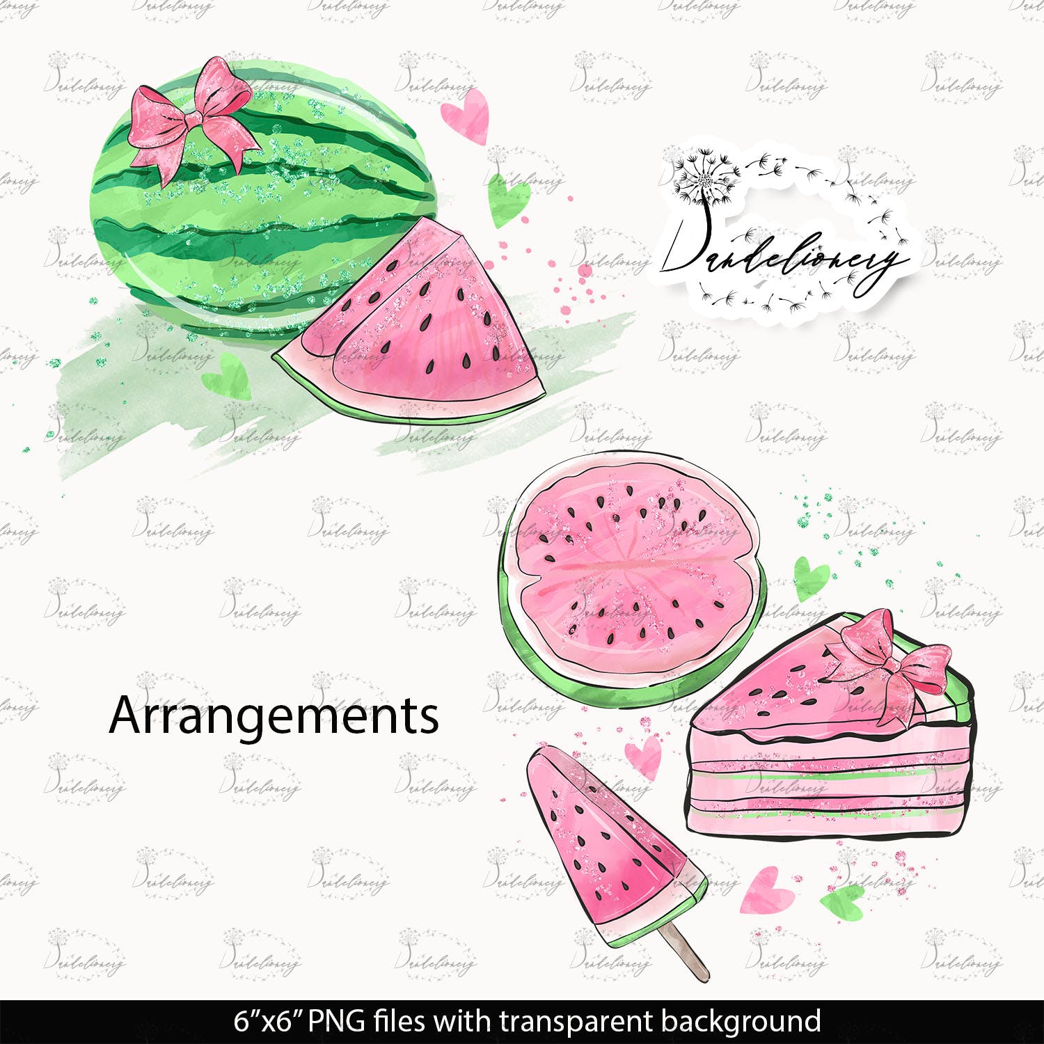 粉色西瓜瓣水彩剪贴画PNG素材 Watercolor Pink Watermelon Clipart插图(1)