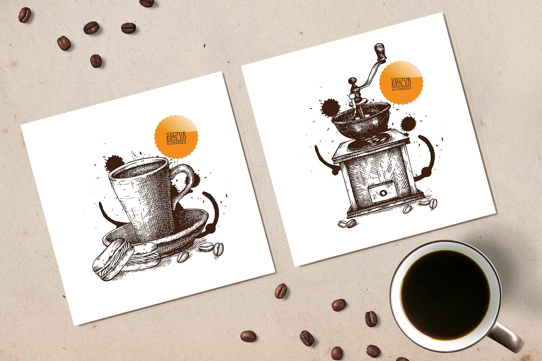 复古风格咖啡主题插画素材 Vinatge Coffee Design Set插图(4)