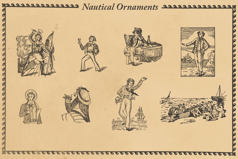 航海装饰元素插画素材 Nautical Ornaments Set插图(4)