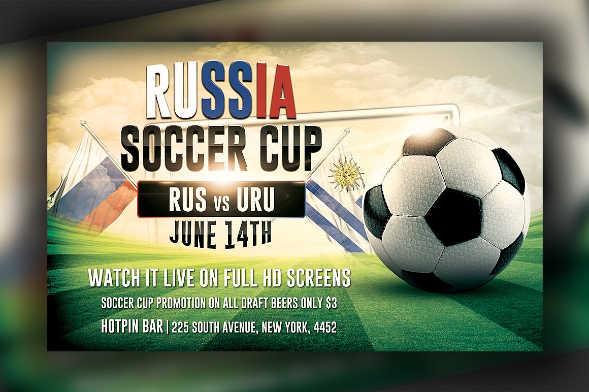 足球世界杯比赛宣传传单模板 Soccer World Cup Flyer Template插图