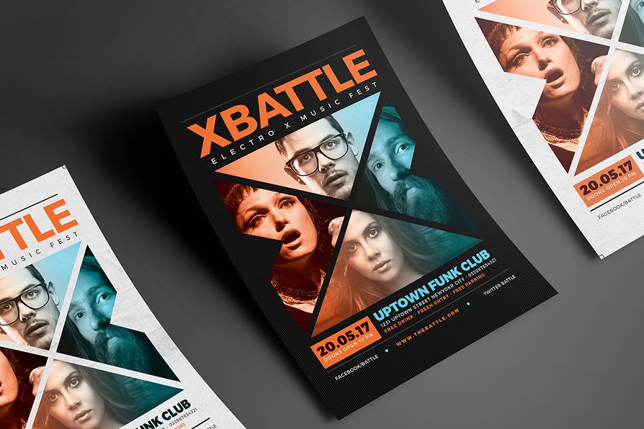 X构造音乐活动宣传海报传单模板 X Battle Music Flyer插图(1)