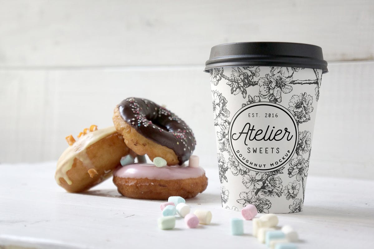 咖啡甜品牌样机模板 Coffee Doughnut Mockup插图