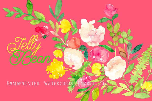 手绘水彩花卉剪贴画合集 Jelly Bean – Watercolor Floral插图(1)