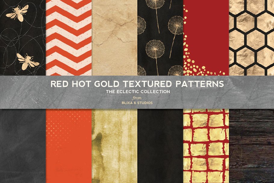 红色金箔中国风背景纹理 Red Hot Gold Textures & Patterns插图