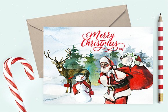 手绘圣诞节主题水彩设计素材包 Santa & Co Christmas Clipart Set插图(8)