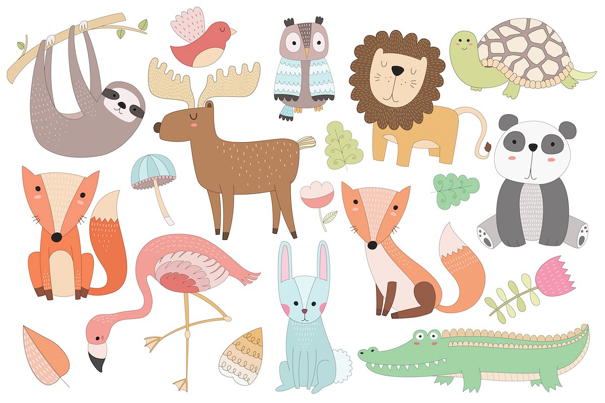 可爱的手绘动物矢量图形 Cute Animal Vector & PNG Clipart Set插图