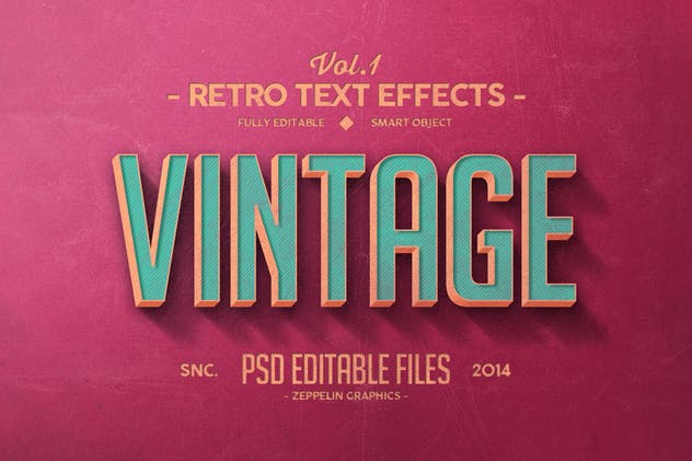 经典复古文本图层样式v1 Vintage Text Effects Vol.1插图(1)