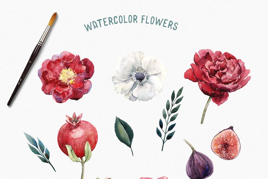 水彩花卉&水果剪贴画 Watercolor Floral & Fruity Delight插图(2)