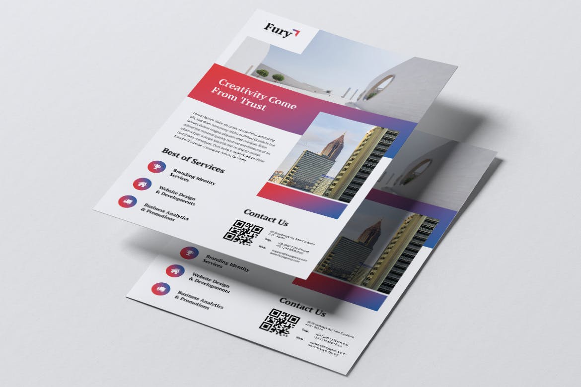 创意代理公司宣传单&企业名片设计模板 FURY Creative Agency Flyer & Business Card插图(1)
