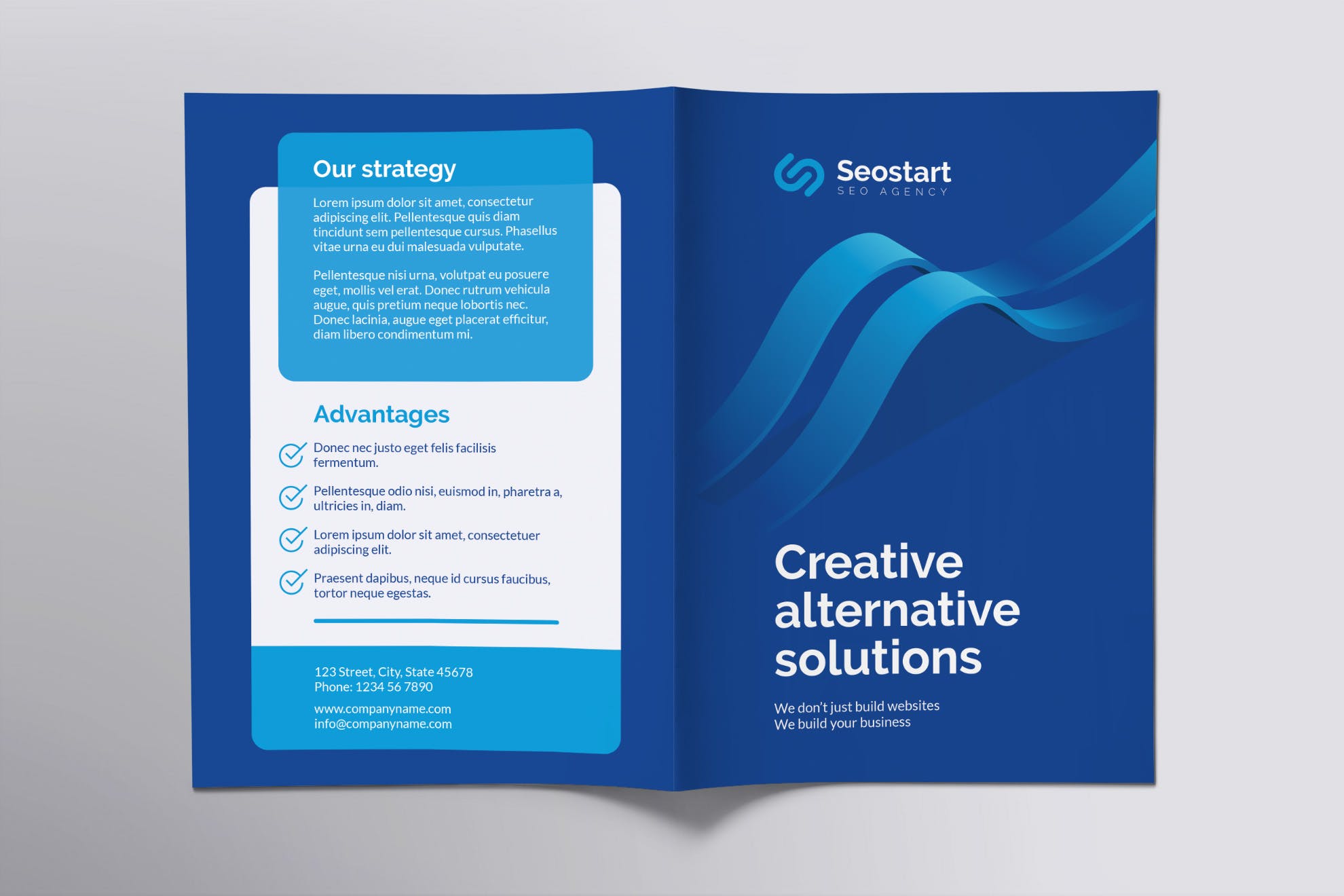 SEO/SEM推广服务企业对折宣传单设计模板 SEO Agency Brochure Bifold插图(1)