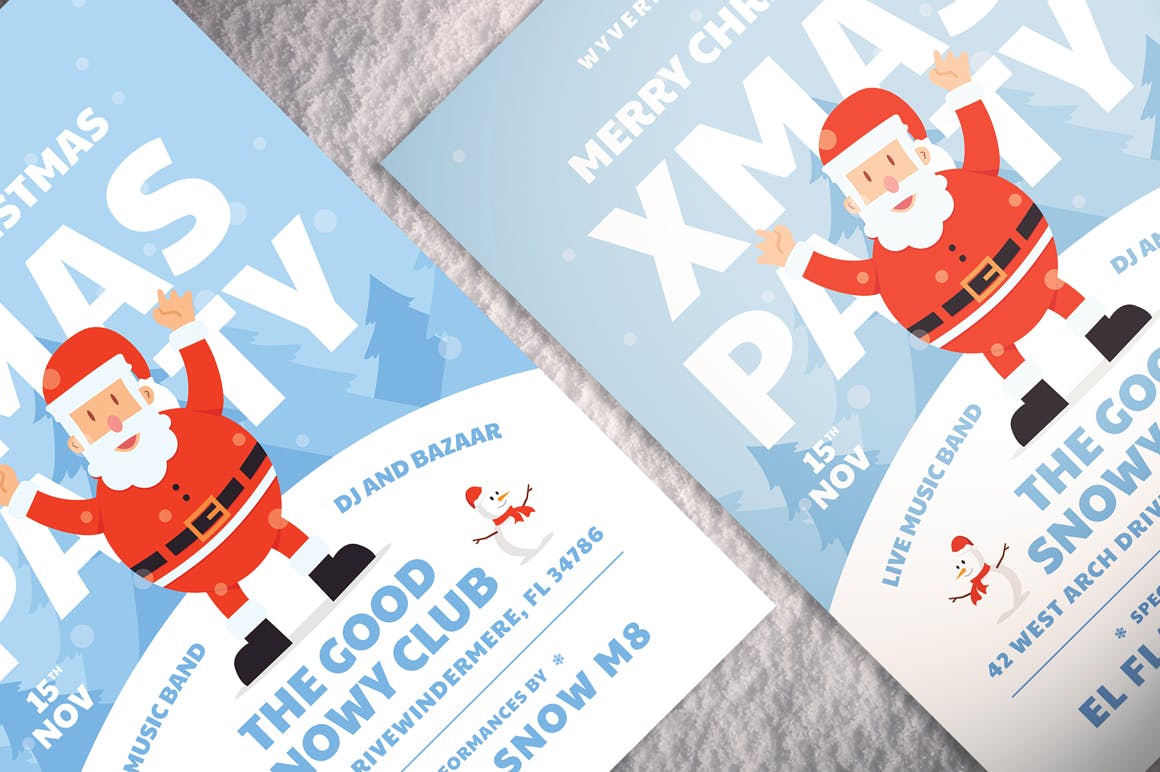 圣诞节堆雪人活动海报传单设计模板 Christmas Party Flyer插图(1)