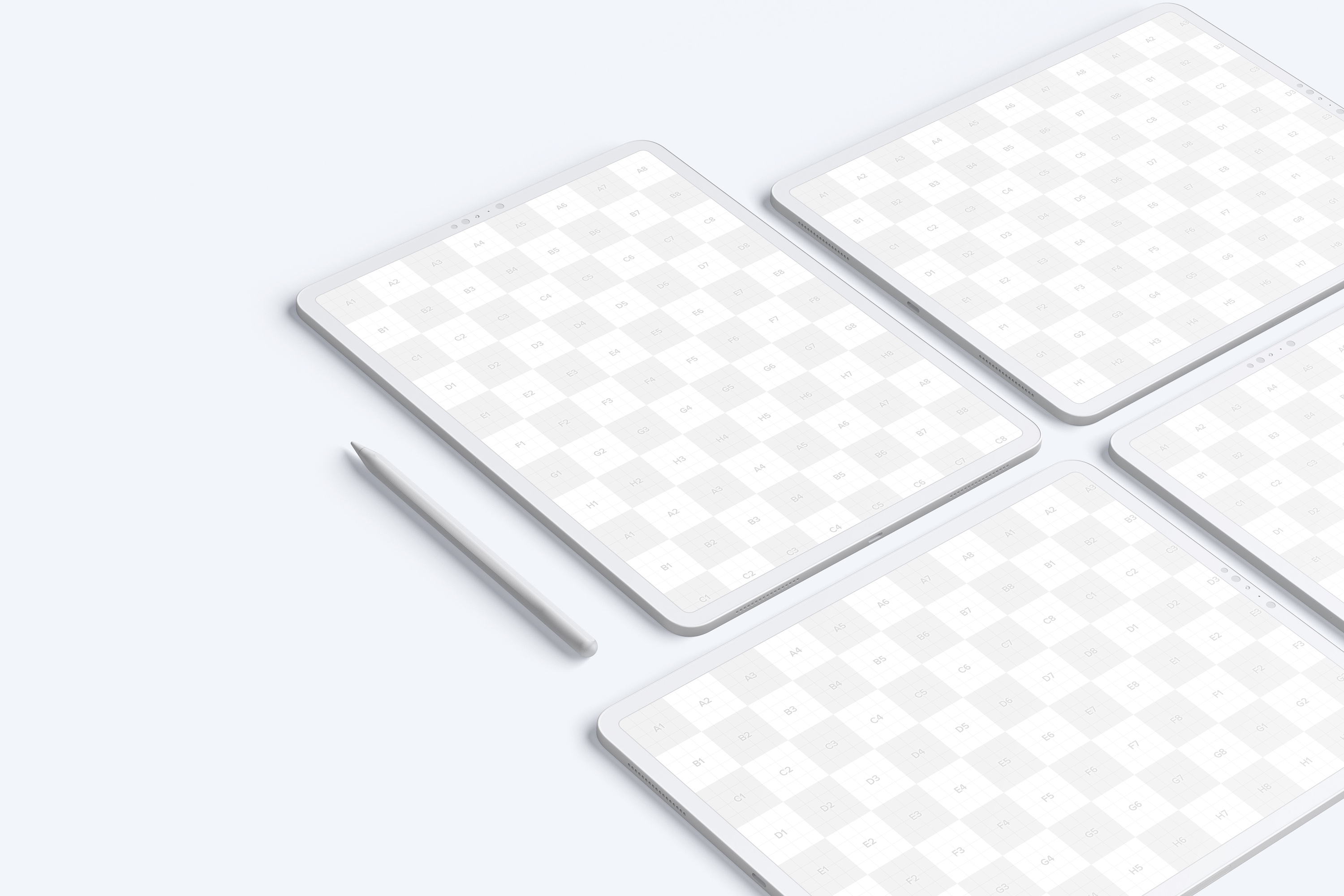 iPad Pro平板电脑UI设计效果图网格布局样机 Clay iPad Pro 12.9” Mockup, Grid Layout插图(1)