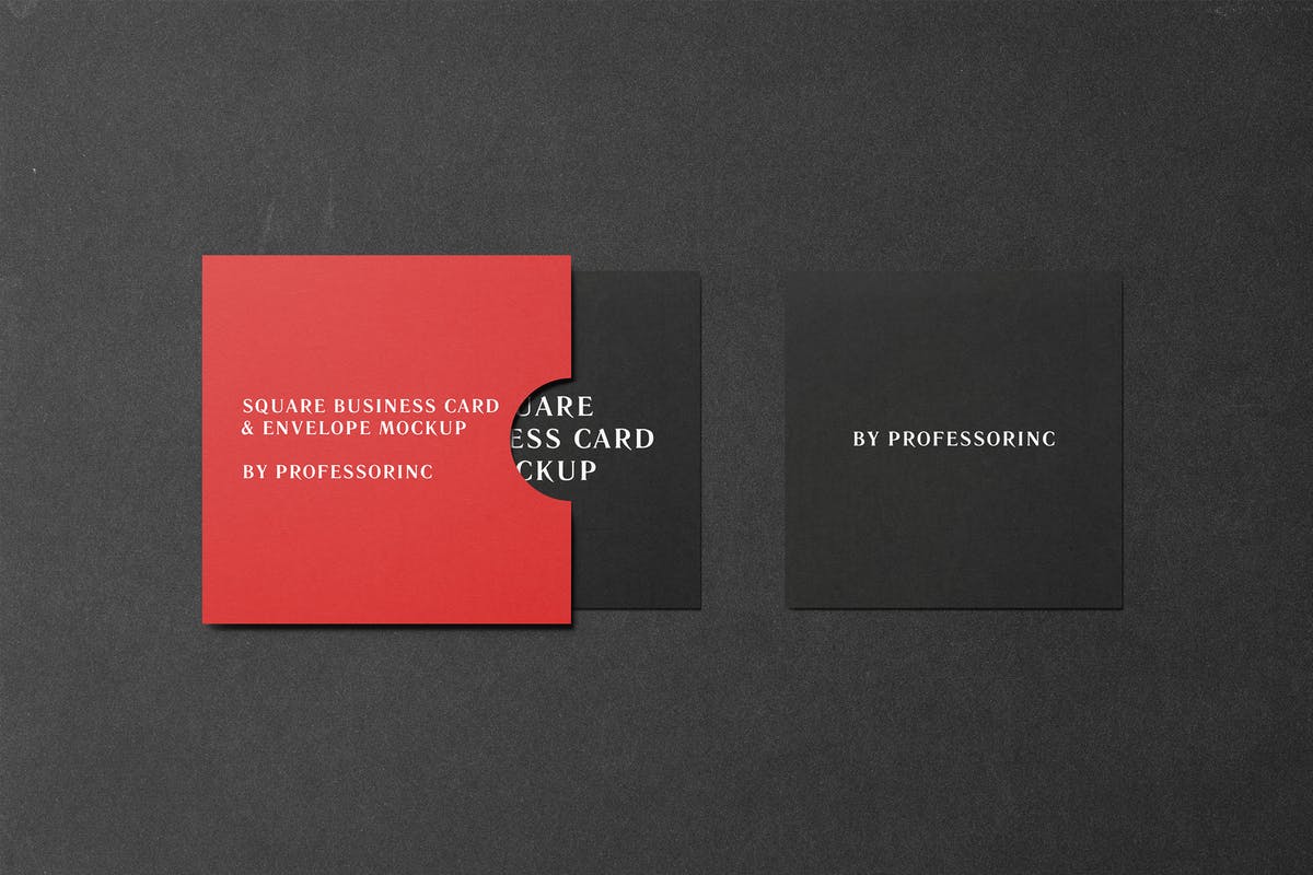 黑色方形商业名片样机模板 Square Business Card Mockup – Black Edition插图