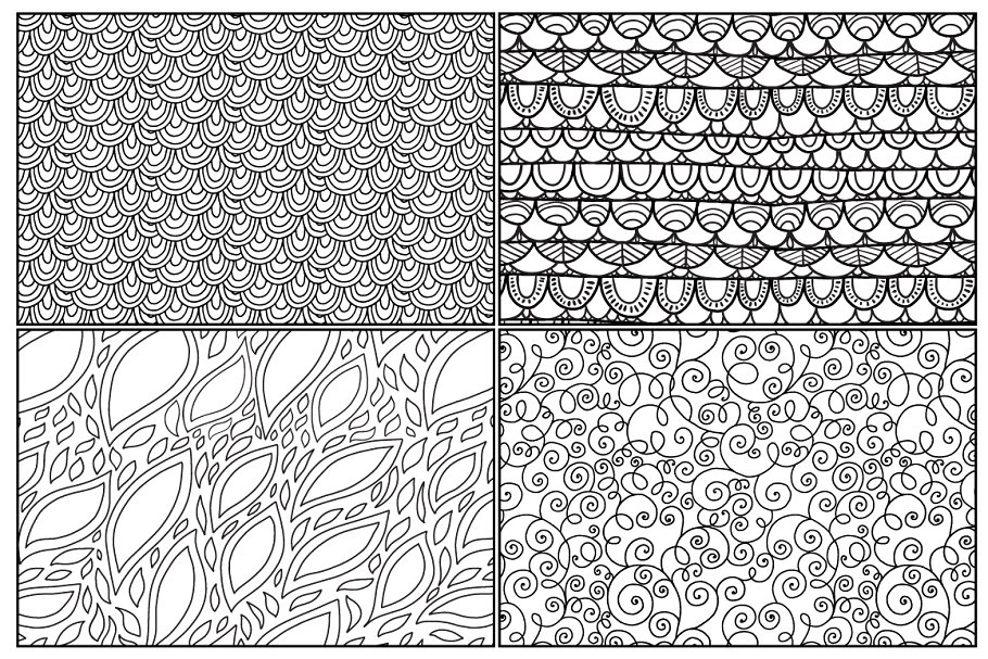 美人鱼鳞片线条图案无缝纹理 Mermaid Scales Seamless Line Pattern插图(4)